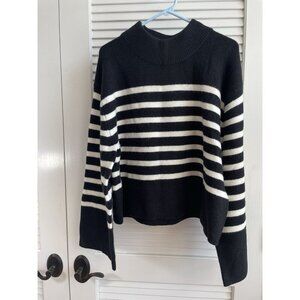 J. Crew Womens Chunky Crewneck Black White Sweater in Supersoft Yarn Size L, NWT